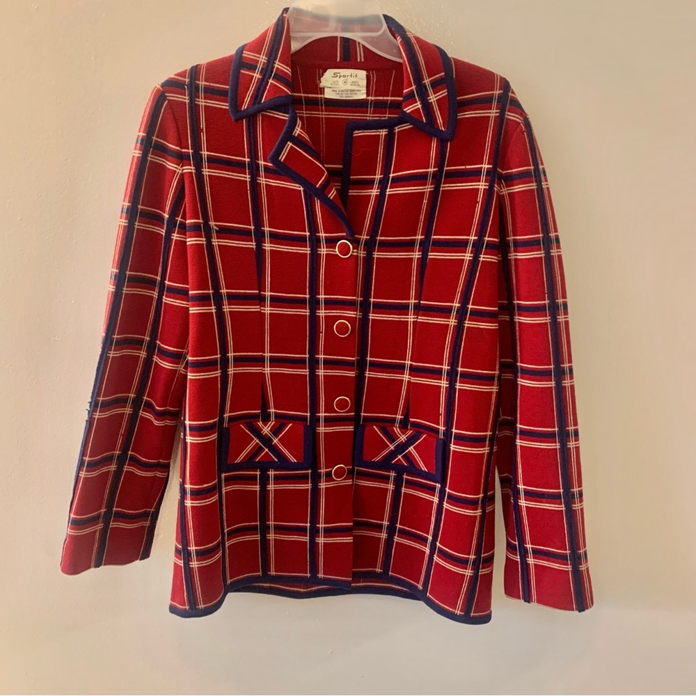 Vintage Sportif Plaid Check Collared Military Blazer Jacket - Picture 1 of 13